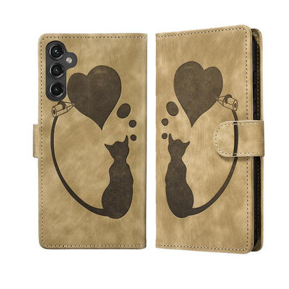 Pen Heart Cat Embossed Leather Phone Case, For Samsung Galaxy S25 FE 5G, For Samsung Galaxy S25 5G, For Samsung Galaxy S25+ 5G, For Samsung Galaxy S25 Ultra 5G