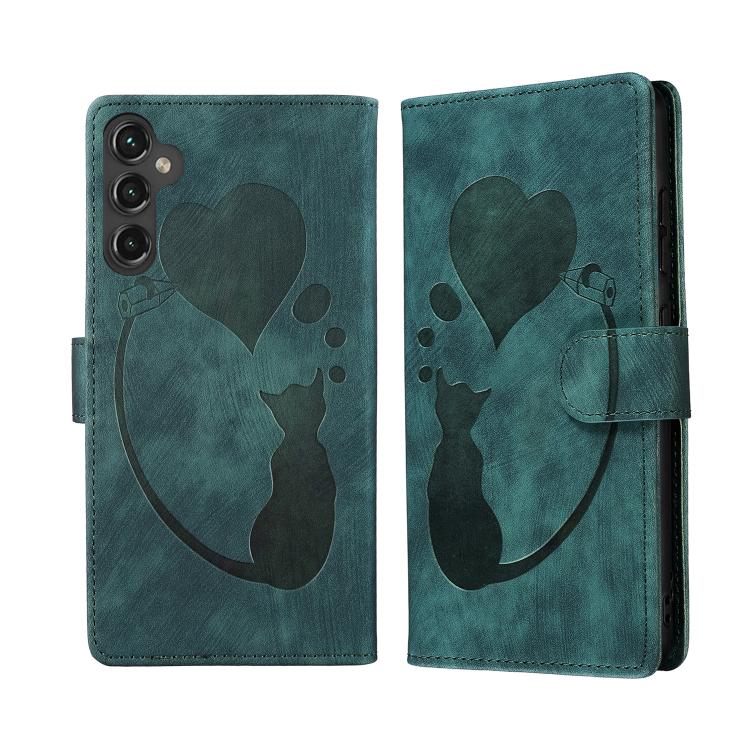 Pen Heart Cat Embossed Leather Phone Case, For Samsung Galaxy S25 FE 5G, For Samsung Galaxy S25 5G, For Samsung Galaxy S25+ 5G, For Samsung Galaxy S25 Ultra 5G