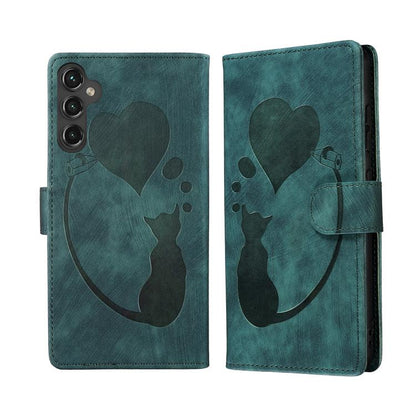 Pen Heart Cat Embossed Leather Phone Case, For Samsung Galaxy S25 FE 5G, For Samsung Galaxy S25 5G, For Samsung Galaxy S25+ 5G, For Samsung Galaxy S25 Ultra 5G