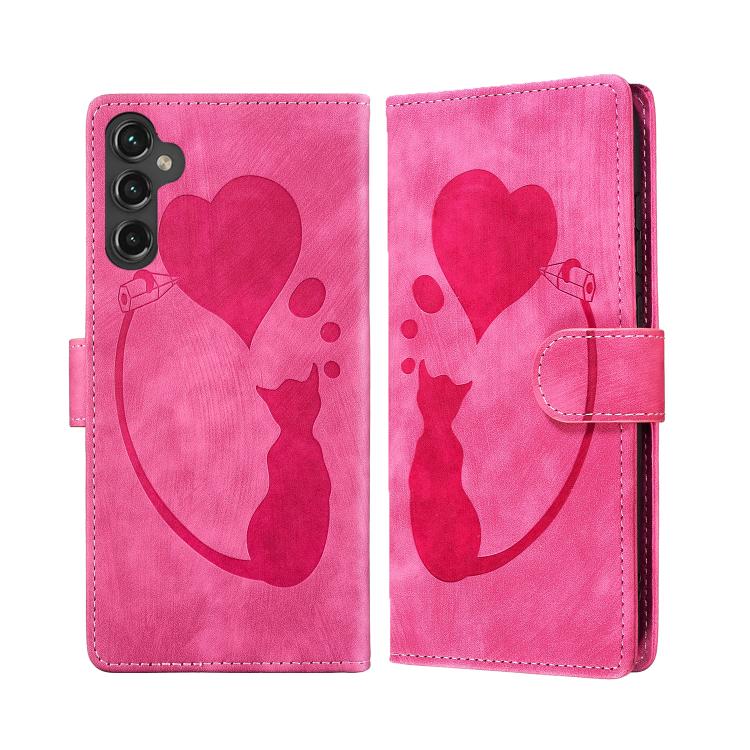 Pen Heart Cat Embossed Leather Phone Case, For Samsung Galaxy S25 FE 5G, For Samsung Galaxy S25 5G, For Samsung Galaxy S25+ 5G, For Samsung Galaxy S25 Ultra 5G