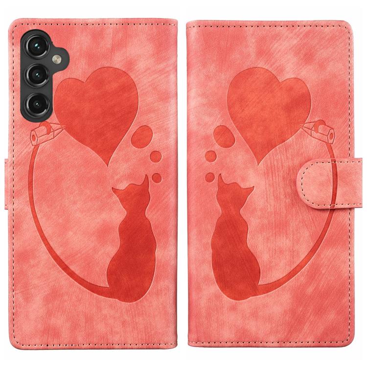 Pen Heart Cat Embossed Leather Phone Case, For Galaxy S26 FE 5G, For Samsung Galaxy S26+ 5G, For Samsung Galaxy S26 Ultra 5G, For Samsung Galaxy S26 5G