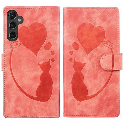 Pen Heart Cat Embossed Leather Phone Case, For Galaxy S26 FE 5G, For Samsung Galaxy S26+ 5G, For Samsung Galaxy S26 Ultra 5G, For Samsung Galaxy S26 5G