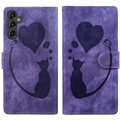 Pen Heart Cat Embossed Leather Phone Case, For Galaxy S26 FE 5G, For Samsung Galaxy S26+ 5G, For Samsung Galaxy S26 Ultra 5G, For Samsung Galaxy S26 5G