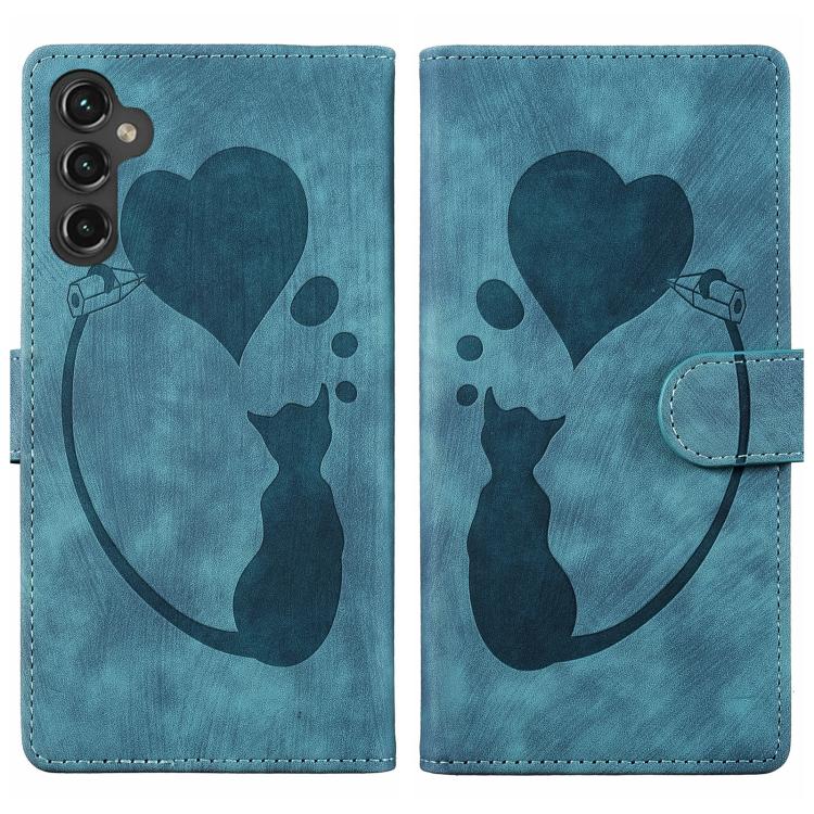 Pen Heart Cat Embossed Leather Phone Case, For Galaxy S26 FE 5G, For Samsung Galaxy S26+ 5G, For Samsung Galaxy S26 Ultra 5G, For Samsung Galaxy S26 5G