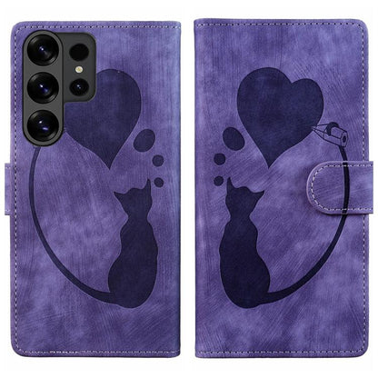 Pen Heart Cat Embossed Leather Phone Case, For Galaxy S26 FE 5G, For Samsung Galaxy S26+ 5G, For Samsung Galaxy S26 Ultra 5G, For Samsung Galaxy S26 5G