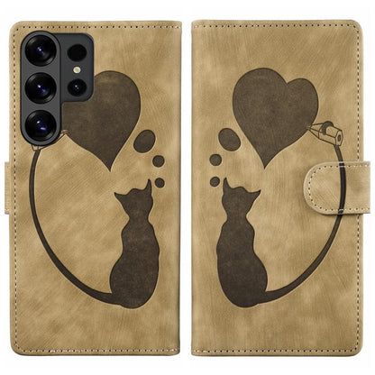 Pen Heart Cat Embossed Leather Phone Case, For Galaxy S26 FE 5G, For Samsung Galaxy S26+ 5G, For Samsung Galaxy S26 Ultra 5G, For Samsung Galaxy S26 5G