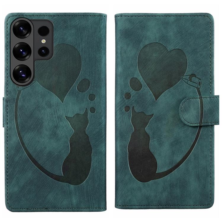 Pen Heart Cat Embossed Leather Phone Case, For Galaxy S26 FE 5G, For Samsung Galaxy S26+ 5G, For Samsung Galaxy S26 Ultra 5G, For Samsung Galaxy S26 5G