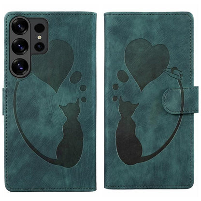 Pen Heart Cat Embossed Leather Phone Case, For Galaxy S26 FE 5G, For Samsung Galaxy S26+ 5G, For Samsung Galaxy S26 Ultra 5G, For Samsung Galaxy S26 5G