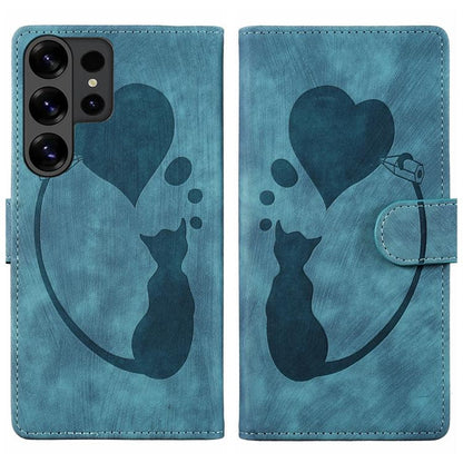 Pen Heart Cat Embossed Leather Phone Case, For Galaxy S26 FE 5G, For Samsung Galaxy S26+ 5G, For Samsung Galaxy S26 Ultra 5G, For Samsung Galaxy S26 5G