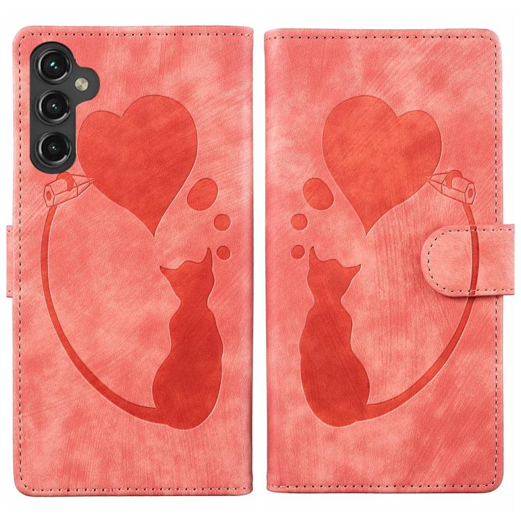 Pen Heart Cat Embossed Leather Phone Case, For Galaxy S26 FE 5G, For Samsung Galaxy S26+ 5G, For Samsung Galaxy S26 Ultra 5G, For Samsung Galaxy S26 5G