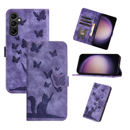 Butterfly Cat Embossing Flip Leather Phone Case, For Samsung Galaxy S25 FE 5G, For Samsung Galaxy S25 5G, For Samsung Galaxy S25+ 5G, For Samsung Galaxy S25 Ultra 5G