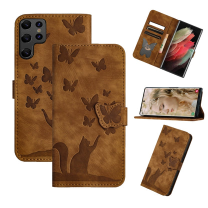 Butterfly Cat Embossing Flip Leather Phone Case, For Samsung Galaxy S25 FE 5G, For Samsung Galaxy S25 5G, For Samsung Galaxy S25+ 5G, For Samsung Galaxy S25 Ultra 5G