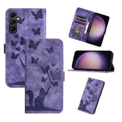 Butterfly Cat Embossing Flip Leather Phone Case, For Galaxy S26 FE 5G, For Samsung Galaxy S26+ 5G, For Samsung Galaxy S26 Edge 5G, For Samsung Galaxy S26 Ultra 5G