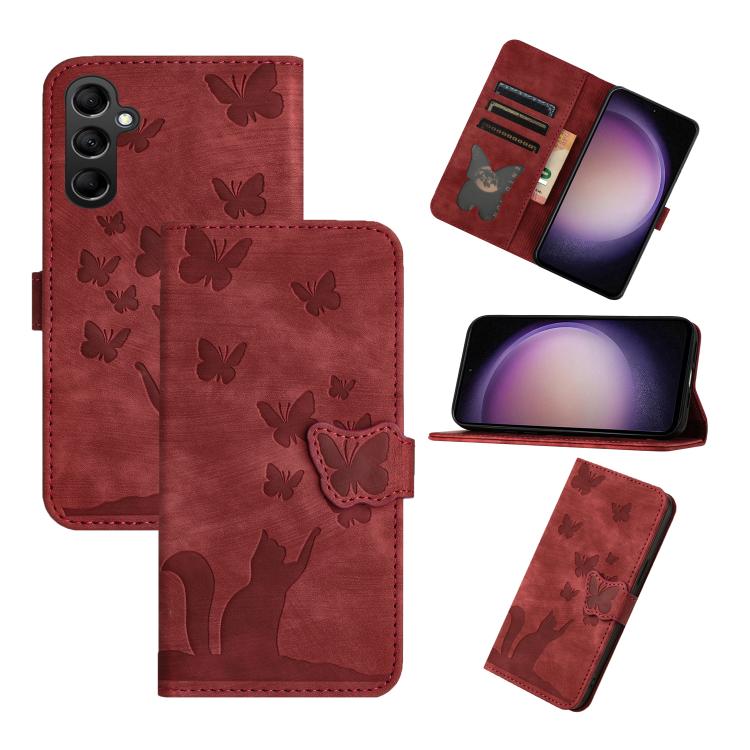 Butterfly Cat Embossing Flip Leather Phone Case, For Galaxy S26 FE 5G, For Samsung Galaxy S26+ 5G, For Samsung Galaxy S26 Edge 5G, For Samsung Galaxy S26 Ultra 5G