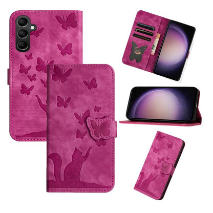 Butterfly Cat Embossing Flip Leather Phone Case, For Galaxy S26 FE 5G, For Samsung Galaxy S26+ 5G, For Samsung Galaxy S26 Edge 5G, For Samsung Galaxy S26 Ultra 5G