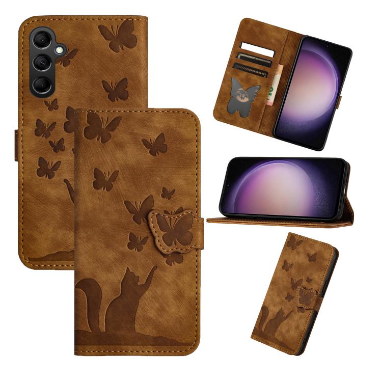 Butterfly Cat Embossing Flip Leather Phone Case, For Galaxy S26 FE 5G, For Samsung Galaxy S26+ 5G, For Samsung Galaxy S26 Edge 5G, For Samsung Galaxy S26 Ultra 5G