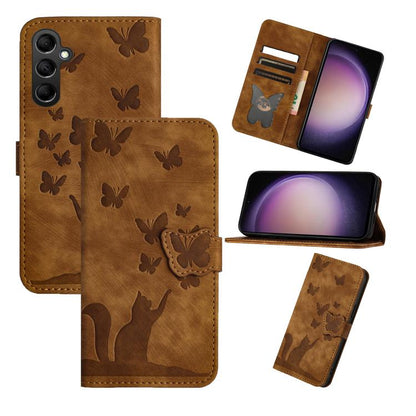 Butterfly Cat Embossing Flip Leather Phone Case, For Galaxy S26 FE 5G, For Samsung Galaxy S26+ 5G, For Samsung Galaxy S26 Edge 5G, For Samsung Galaxy S26 Ultra 5G