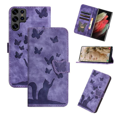 Butterfly Cat Embossing Flip Leather Phone Case, For Galaxy S26 FE 5G, For Samsung Galaxy S26+ 5G, For Samsung Galaxy S26 Edge 5G, For Samsung Galaxy S26 Ultra 5G