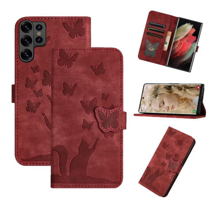 Butterfly Cat Embossing Flip Leather Phone Case, For Galaxy S26 FE 5G, For Samsung Galaxy S26+ 5G, For Samsung Galaxy S26 Edge 5G, For Samsung Galaxy S26 Ultra 5G
