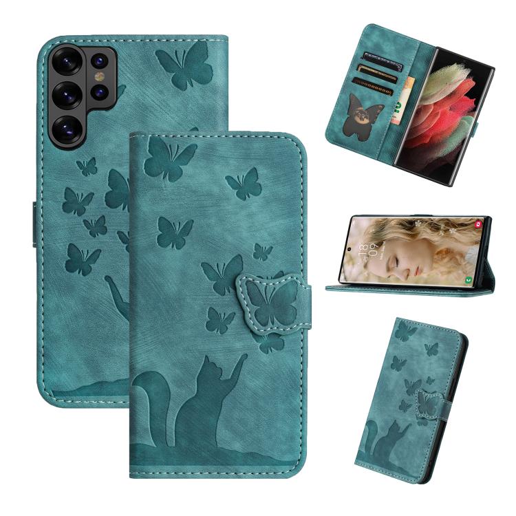 Butterfly Cat Embossing Flip Leather Phone Case, For Galaxy S26 FE 5G, For Samsung Galaxy S26+ 5G, For Samsung Galaxy S26 Edge 5G, For Samsung Galaxy S26 Ultra 5G