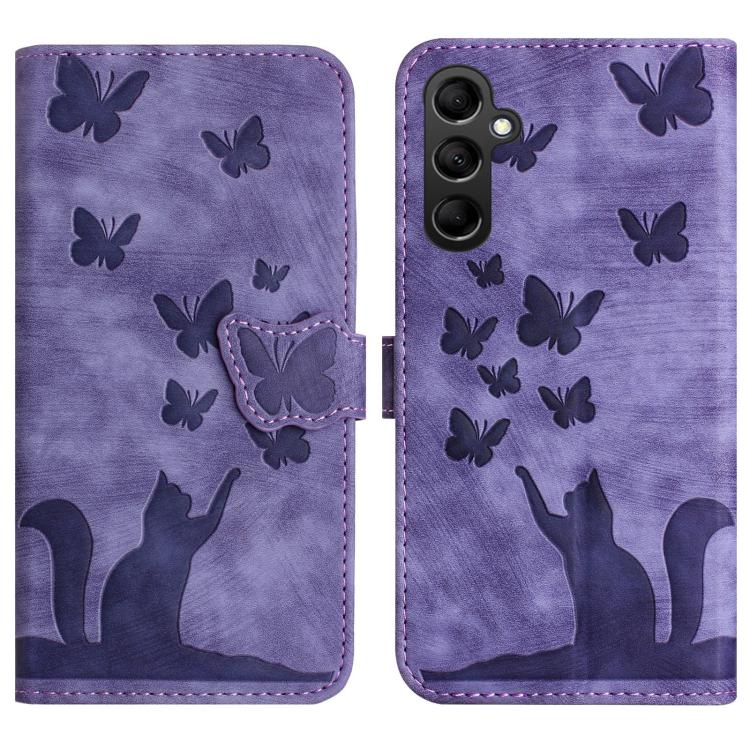 Butterfly Cat Embossing Flip Leather Phone Case, For Galaxy S26 FE 5G, For Samsung Galaxy S26+ 5G, For Samsung Galaxy S26 Edge 5G, For Samsung Galaxy S26 Ultra 5G