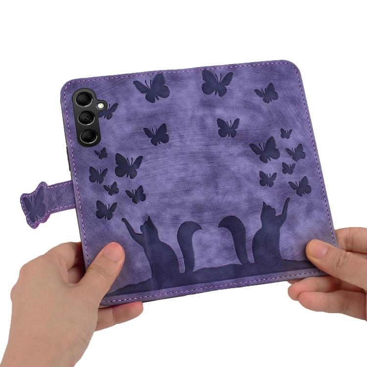 Butterfly Cat Embossing Flip Leather Phone Case, For Galaxy S26 FE 5G, For Samsung Galaxy S26+ 5G, For Samsung Galaxy S26 Edge 5G, For Samsung Galaxy S26 Ultra 5G