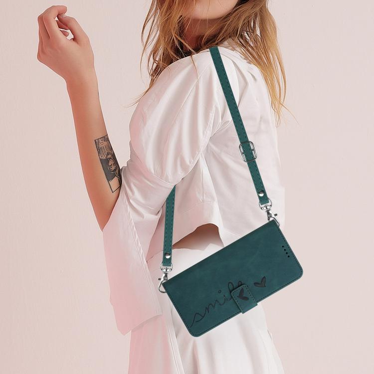 Skin Feel Heart Embossed Leather Phone Case with Long Lanyard, For Samsung Galaxy S25 Edge 5G, For Samsung Galaxy S25 / S24 5G, For Samsung Galaxy S25+ / S24+ 5G, For Samsung Galaxy S25 Ultra 5G