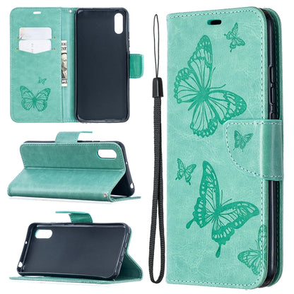 Two Butterflies Embossing Pattern Horizontal Flip Leather Case with Holder & Card Slot & Wallet & Lanyard, For Xiaomi Redmi 9A, For Xiaomi Redmi 9C
