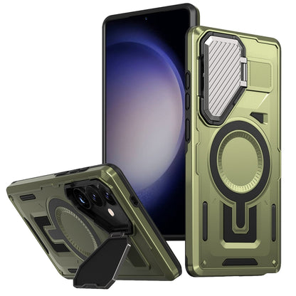 Shield Frame Holder MagSafe Phone Case, For Samsung Galaxy S23 FE 5G, For Samsung Galaxy S23 Ultra 5G, For Samsung Galaxy S23+ 5G