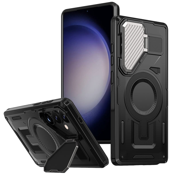 Shield Frame Holder MagSafe Phone Case, For Samsung Galaxy S23 FE 5G, For Samsung Galaxy S23 Ultra 5G, For Samsung Galaxy S23+ 5G