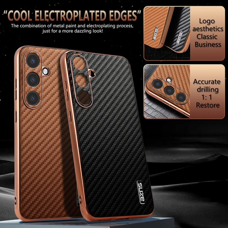 AZNS Electroplated Edge Carbon Fiber Texture Phone Case, For Samsung Galaxy S25+ 5G, For Samsung Galaxy S25 Ultra 5G, For Samsung Galaxy S23 Ultra 5G, For Samsung Galaxy S22 Ultra 5G