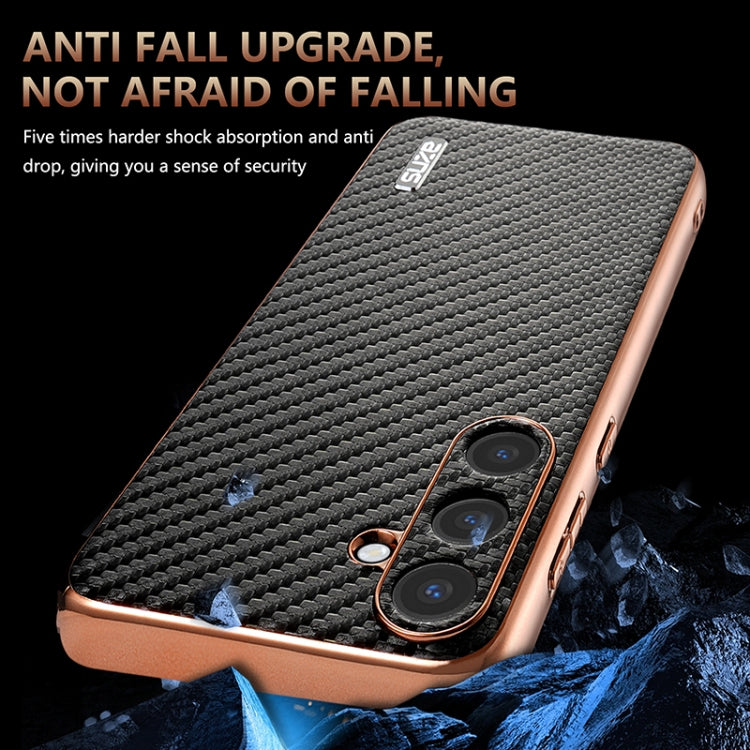 AZNS Electroplated Edge Carbon Fiber Texture Phone Case, For Samsung Galaxy S25+ 5G, For Samsung Galaxy S25 Ultra 5G, For Samsung Galaxy S23 Ultra 5G, For Samsung Galaxy S22 Ultra 5G