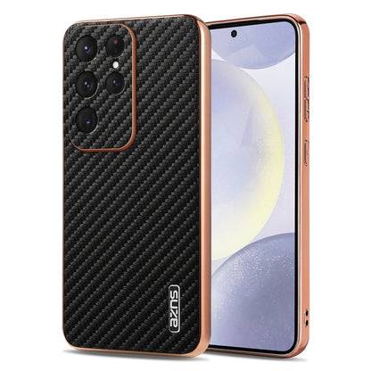AZNS Electroplated Edge Carbon Fiber Texture Phone Case, For Samsung Galaxy S25 Ultra 5G, For Samsung Galaxy S23 Ultra 5G, For Samsung Galaxy S22 Ultra 5G