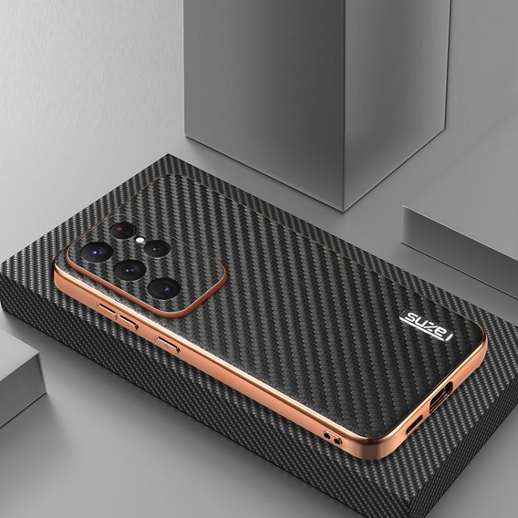 AZNS Electroplated Edge Carbon Fiber Texture Phone Case, For Samsung Galaxy S25 Ultra 5G, For Samsung Galaxy S23 Ultra 5G, For Samsung Galaxy S22 Ultra 5G