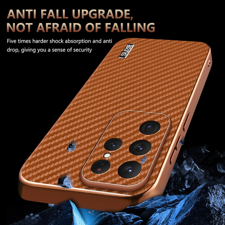 AZNS Electroplated Edge Carbon Fiber Texture Phone Case, For Samsung Galaxy S25 Ultra 5G, For Samsung Galaxy S23 Ultra 5G, For Samsung Galaxy S22 Ultra 5G