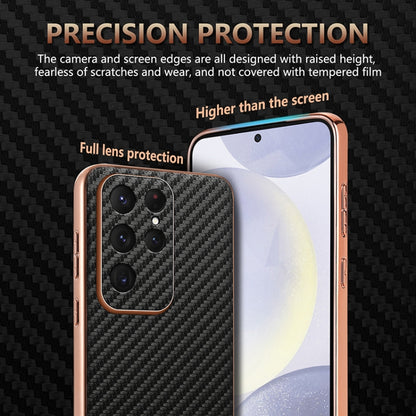 AZNS Electroplated Edge Carbon Fiber Texture Phone Case, For Samsung Galaxy S25 Ultra 5G, For Samsung Galaxy S23 Ultra 5G, For Samsung Galaxy S22 Ultra 5G