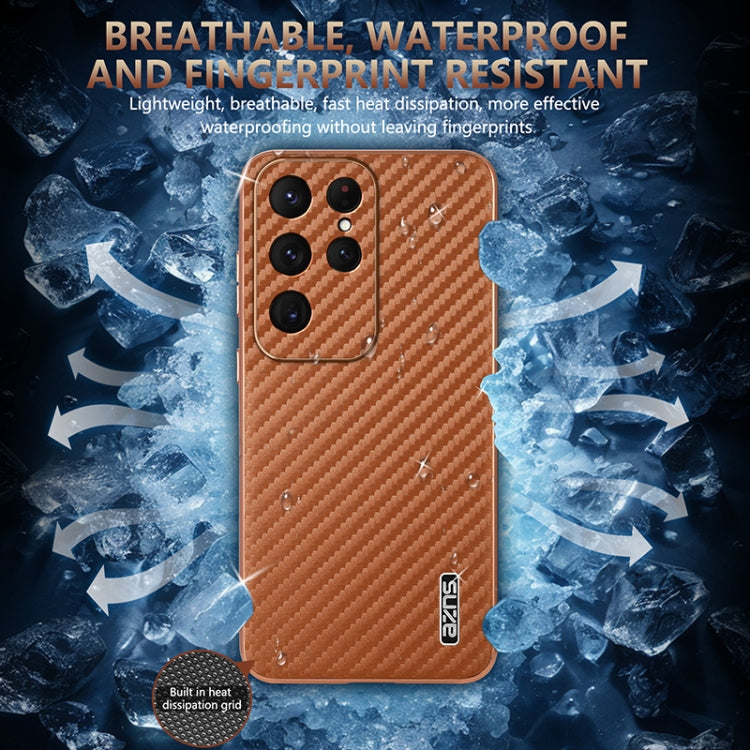 AZNS Electroplated Edge Carbon Fiber Texture Phone Case, For Samsung Galaxy S25 Ultra 5G, For Samsung Galaxy S23 Ultra 5G, For Samsung Galaxy S22 Ultra 5G
