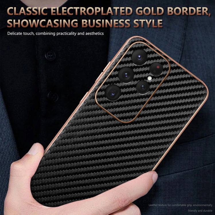 AZNS Electroplated Edge Carbon Fiber Texture Phone Case, For Samsung Galaxy S25 Ultra 5G, For Samsung Galaxy S23 Ultra 5G, For Samsung Galaxy S22 Ultra 5G