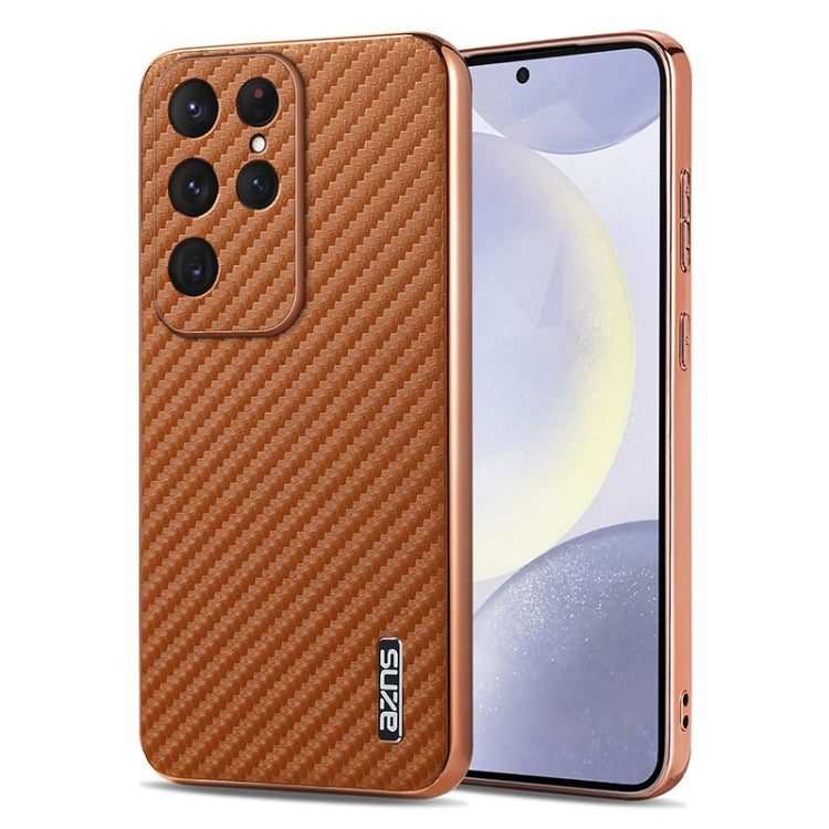 AZNS Electroplated Edge Carbon Fiber Texture Phone Case, For Samsung Galaxy S25 Ultra 5G, For Samsung Galaxy S23 Ultra 5G, For Samsung Galaxy S22 Ultra 5G