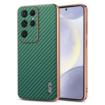 AZNS Electroplated Edge Carbon Fiber Texture Phone Case, For Samsung Galaxy S25 Ultra 5G, For Samsung Galaxy S23 Ultra 5G, For Samsung Galaxy S22 Ultra 5G