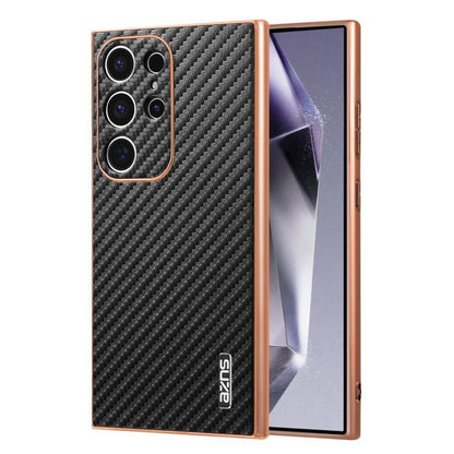 AZNS Electroplated Edge Carbon Fiber Texture Phone Case, For Samsung Galaxy S25 Ultra 5G, For Samsung Galaxy S23 Ultra 5G, For Samsung Galaxy S22 Ultra 5G