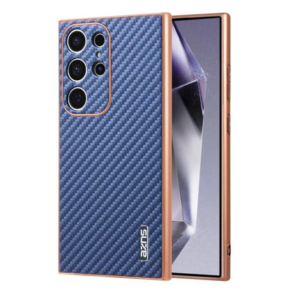 AZNS Electroplated Edge Carbon Fiber Texture Phone Case, For Samsung Galaxy S25 Ultra 5G, For Samsung Galaxy S23 Ultra 5G, For Samsung Galaxy S22 Ultra 5G