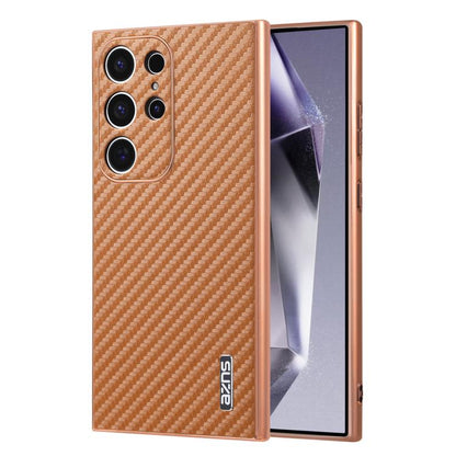 AZNS Electroplated Edge Carbon Fiber Texture Phone Case, For Samsung Galaxy S25 Ultra 5G, For Samsung Galaxy S23 Ultra 5G, For Samsung Galaxy S22 Ultra 5G