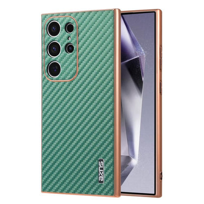 AZNS Electroplated Edge Carbon Fiber Texture Phone Case, For Samsung Galaxy S25 Ultra 5G, For Samsung Galaxy S23 Ultra 5G, For Samsung Galaxy S22 Ultra 5G