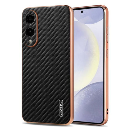 AZNS Electroplated Edge Carbon Fiber Texture Phone Case, For Galaxy S26 FE 5G, For Samsung Galaxy S26+ 5G, For Samsung Galaxy S26 Ultra 5G, For Samsung Galaxy S26 5G, For Samsung Galaxy S25 Edge 5G, For Samsung Galaxy S25 5G