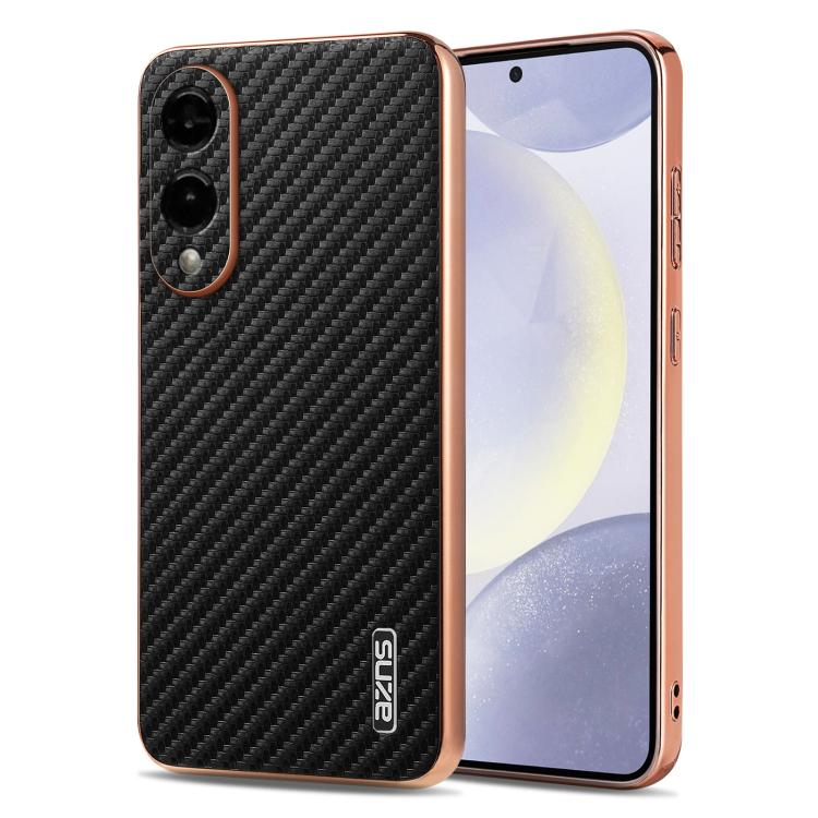 AZNS Electroplated Edge Carbon Fiber Texture Phone Case, For Samsung Galaxy S26+ 5G, For Samsung Galaxy S26 Ultra 5G, For Samsung Galaxy S26 5G, For Samsung Galaxy S25 Edge 5G, For Samsung Galaxy S25 5G, For Samsung Galaxy S25+ 5G