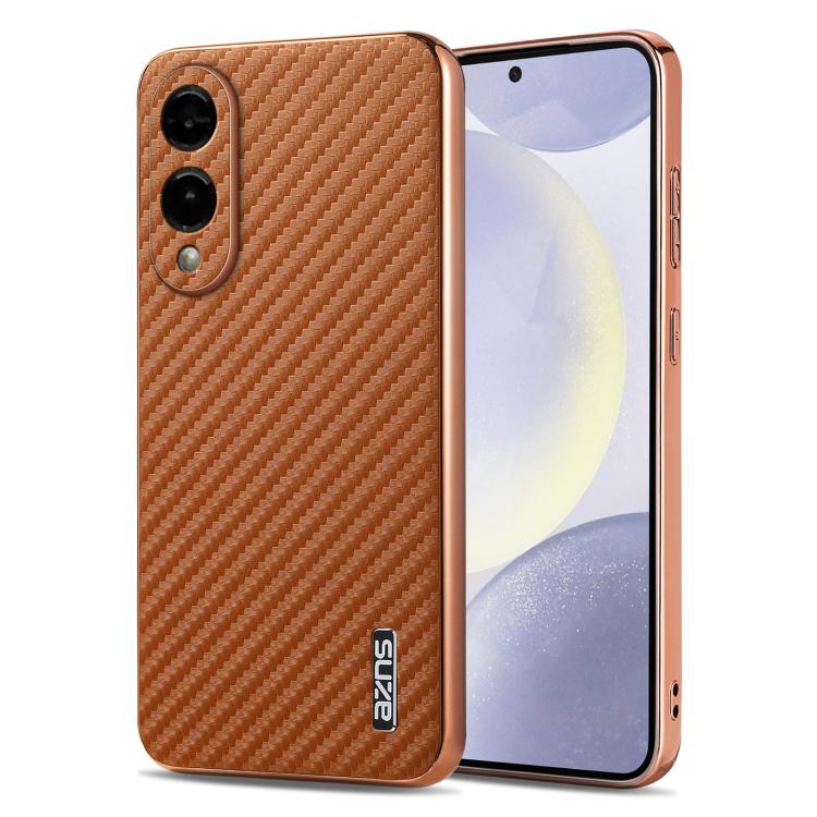 AZNS Electroplated Edge Carbon Fiber Texture Phone Case, For Galaxy S26 FE 5G, For Samsung Galaxy S26+ 5G, For Samsung Galaxy S26 Ultra 5G, For Samsung Galaxy S26 5G, For Samsung Galaxy S25 Edge 5G, For Samsung Galaxy S25 5G