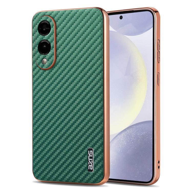 AZNS Electroplated Edge Carbon Fiber Texture Phone Case, For Samsung Galaxy S26+ 5G, For Samsung Galaxy S26 Ultra 5G, For Samsung Galaxy S26 5G, For Samsung Galaxy S25 Edge 5G, For Samsung Galaxy S25 5G, For Samsung Galaxy S25+ 5G