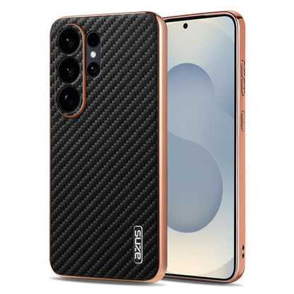 AZNS Electroplated Edge Carbon Fiber Texture Phone Case, For Galaxy S26 FE 5G, For Samsung Galaxy S26+ 5G, For Samsung Galaxy S26 Ultra 5G, For Samsung Galaxy S26 5G, For Samsung Galaxy S25 Edge 5G, For Samsung Galaxy S25 5G