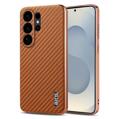 AZNS Electroplated Edge Carbon Fiber Texture Phone Case, For Galaxy S26 FE 5G, For Samsung Galaxy S26+ 5G, For Samsung Galaxy S26 Ultra 5G, For Samsung Galaxy S26 5G, For Samsung Galaxy S25 Edge 5G, For Samsung Galaxy S25 5G